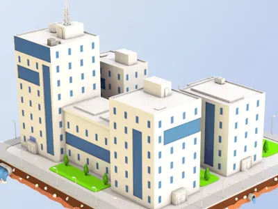 Low Poly City Block Office Buildings Low-poly 3D model