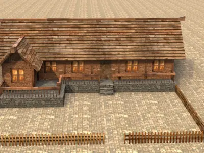 Low poly medieval wooden workshop Low-poly 3D model