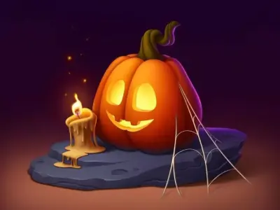Halloween Pumpkin Candle 3D Cartoon Scene Glow Spiderweb Low-poly 3D model