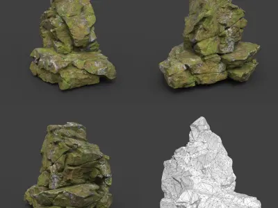 Low poly Cracked Mossy Jungle Rock 220124 Low-poly 3D model
