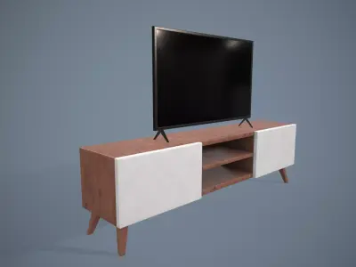 TV and Cabinet Low Poly Low-poly 3D model
