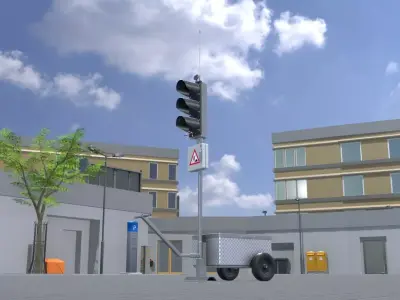 Mobile construction-site traffic-light Off Low-poly 3D model