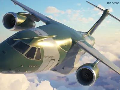  Embraer C 390 Millennium Military Aircraft Camo Rigged for Cinema 4D 