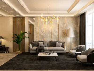 Modern Salon and Dining Room 3D model