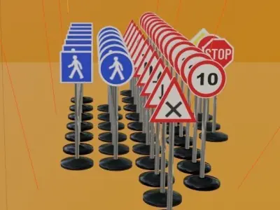French Traffic Sign 3D Model Pack - 43 Different Signs Low-poly 3D model