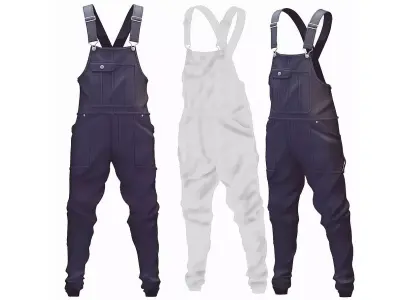 Overalls - Blue Jeans - Unisex Casual Wear - Street Style Cloth 3D model