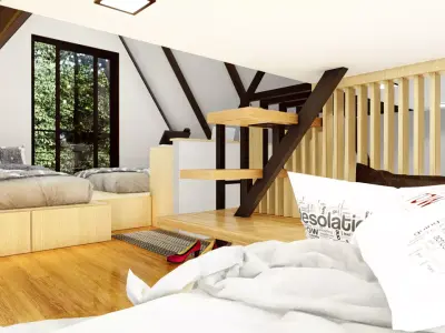 A-Frame House with Loft and Parking Modern Cabin 3D Model Low-poly 3D model