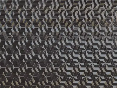 Dark Glossy Interlocking Zig-Zag Tiles PBR Seamless Texture