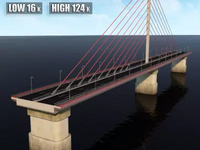 Single Suspended Water Road Bridge 3D model