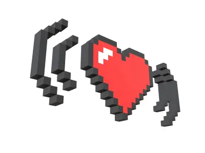 Pixel Heart Radio v1 001 Low-poly 3D model