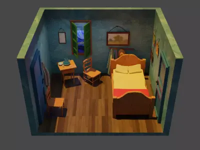 Vincent Van Gogh art like room low poly blender  Low-poly 3D model
