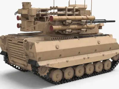  Tracked Combat Robot with Twin Autocannons and Missiles Sand 