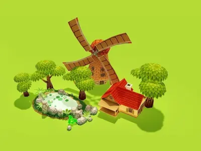 Cartoon Spring Farm Low-poly 3D model
