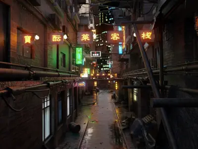 China-Themed Cyberpunk Street 3D model