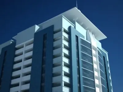 Apartment 1 high rise building in middle of park 3D model