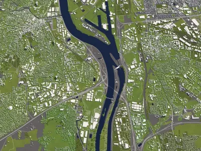 Lyon France 50x50km 3D City Map 3D model