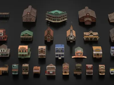 West Wild Building Set 01 Low-poly 3D model