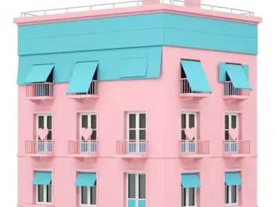 Charming Pink Building model pack Low-poly 3D model