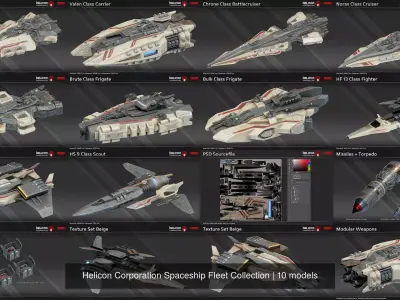 Helicon Corporation Spaceship Fleet Collection 3D Model Pack