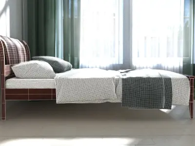 Mid Century Bed Low-poly 3D model