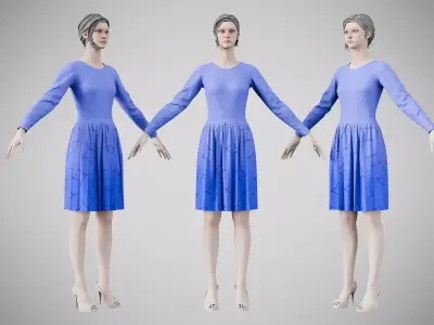 Dress 05 Very Light Blue With Design Low-poly 3D model