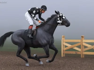  Black Racing Horse with Jokey Gallop 