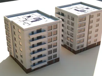 Modern Apartment Building Set01 3D model
