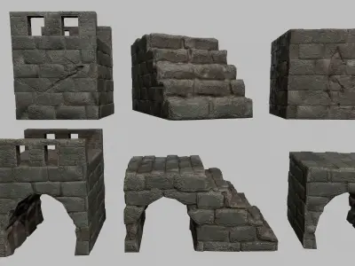 Stair Set block of stone Low-poly 3D model