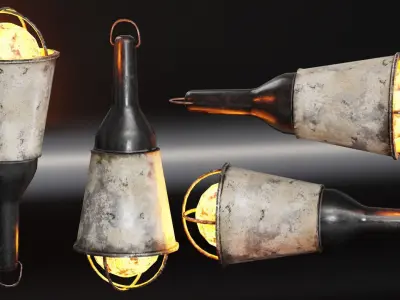 Old retro Portable lamp carry garage damaged da1 Low-poly 3D model