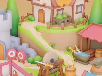 Low Poly Cartoon Blacksmith  Diorama Low-poly 3D model