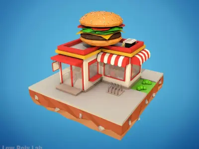 Cartoon Burger Cafe Low-poly 3D model