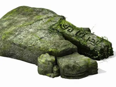 Covered with moss - stone 01 3D model