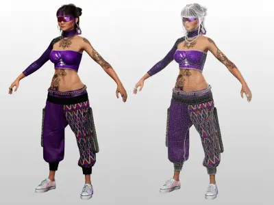 Asian Realistic Tattooed Female Character Game Ready Low-poly 3D model