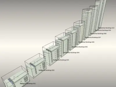 Residential Buildings Set Low-poly 3D model