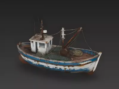 Weathered Wooden Fishing Trawler 3D Model Low-poly 3D model