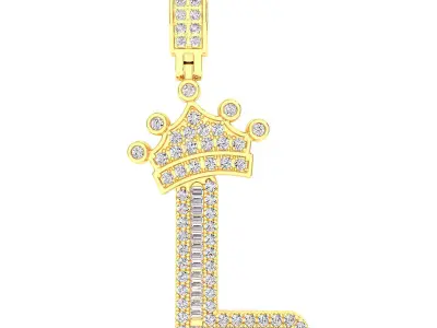 Crown Initial  l  Letter Pendant 3D print model