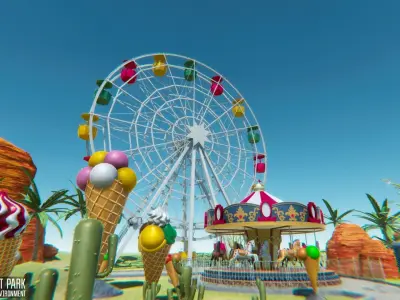 Amusement park - attractions  carousels and environment Low-poly 3D model
