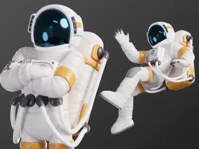 Cartoon Man Astronaut Spacesuit Cosmonaut Low-poly 3D model