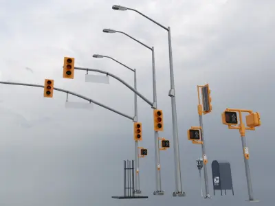 New York Traffic Lights and Props Low-poly 3D model