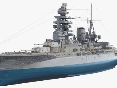 Heavy Battleship with Central Funnel and Observation Mast Grey Blue 