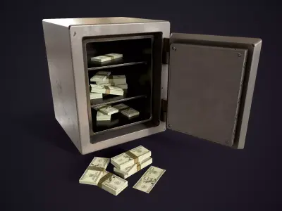 Old safe with money Low-poly 3D model