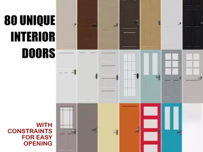 Door Collection - 80 unique Interior 3D models Including Frames Low-poly 3D model