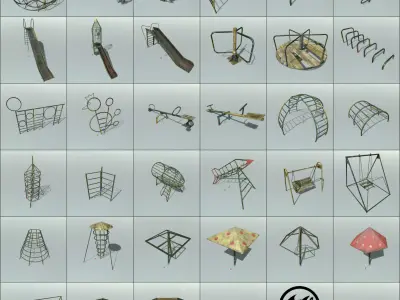 Old Soviet Playground set Low-poly 3D model