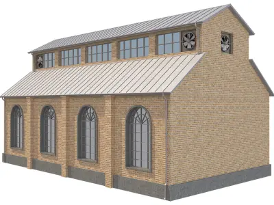 Warehouse 5 brick building with windows and doors Low-poly 3D model