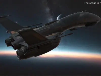 Black Futuristic Fighter Spaceship in Flight 3D model