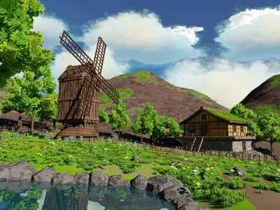 Windmill Pond Scene 3D model
