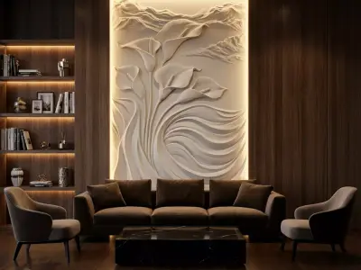  Modern Calla Lily Relief Panel Wall Decor Set STL Mural CNC 330 3D model