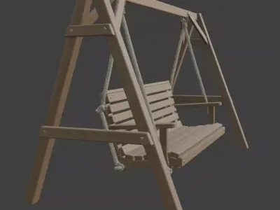 Wooden Porch Swing with Rope 3D model