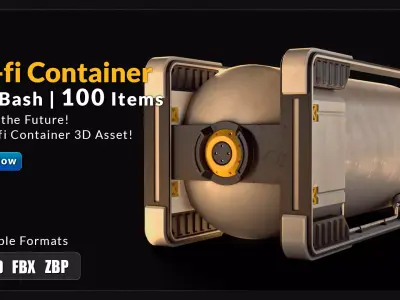 10 Sci-fi Container 3D Model and 100 Sci-fi Container KitBash 3D model