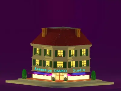 Restourant building with neon lights 3D model